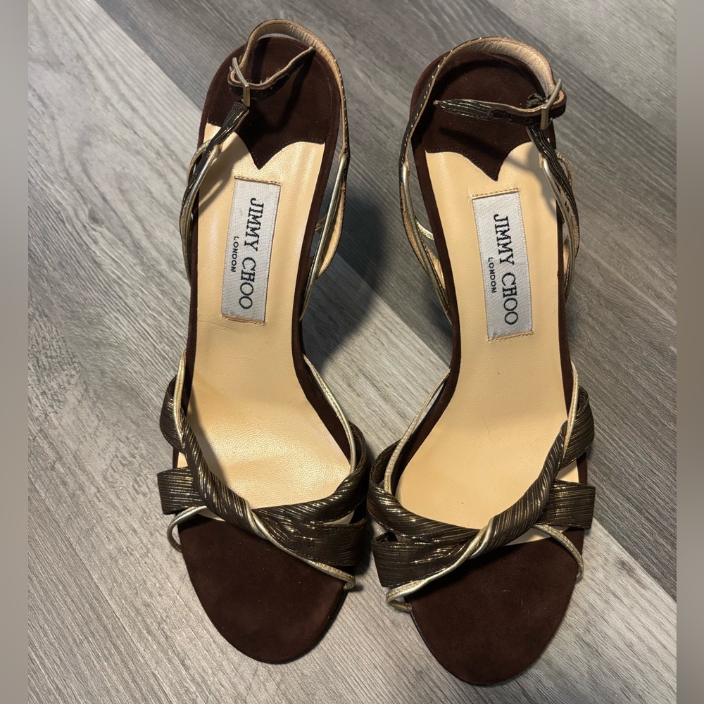 Jimmy Choo Elegant Brown Strappy Heels - Picture 4 of 6